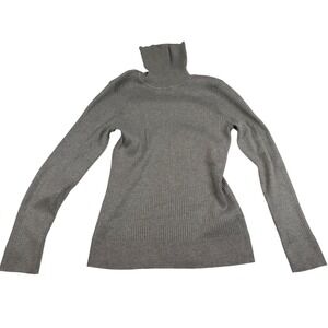 DKNY Womens Ribbed Turtleneck Sweater Gray Long Sleeve Knit Top Size M 2728